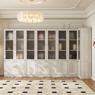 FUFU&GAGA Grey Modular Combination Decorative Cabinet, Any combination can be assembled, Frosted Glass Door, Create Elegant Home Space