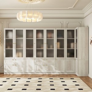 FUFU&GAGA Grey Modular Combination Decorative Cabinet, Any combination can be assembled, Frosted Glass Door, Create Elegant Home Space - 1 of 4