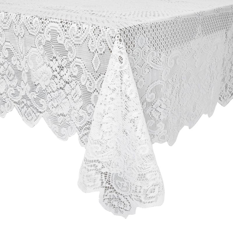 Juvale White Lace Tablecloth for Rectangular Tables, Vintage-Style for Wedding Reception, Dinner Party, Baby Shower, Tea Party Decorations, 54x72 in, 1 of 9