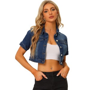INSPIRE CHIC Women's Casual Short Sleeves Crop Denim Jacket - 1 of 4