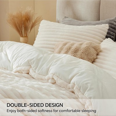 Der Rose BALHAM TRADE-3 Pieces Fleece Queen Comforter Set Super Soft Warm Fluffy Luxury Bed Set for Winter Bright White-Queen 88"x88" — фото 5