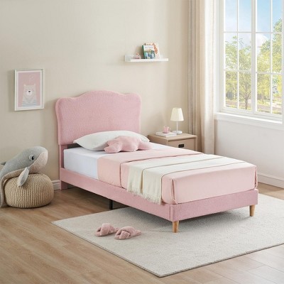 Whizmax Twin Size Upholstered Bed Frame with Adjustable Crown Headboard, Velvet Princess Platform Bed, Solid Wood Slat Support, No Box Spring Needed