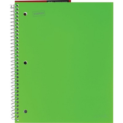 Staples Poly Cover 1 Subject Notebook Wide Ruled 8-1/2" x 11" Green (51452) TR51452M/51452