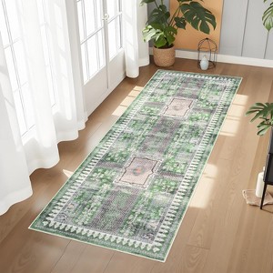 Washable Vintage Rug, Non-Slip Non-Shedding Carpet, Low Pile Floor Covering, Foldable Floral Print Soft Mat for Playroom, Bedroom Living Room - 1 of 4
