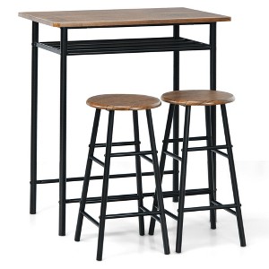 Costway 3 Pieces Bar Table Set Counter Height Dining Pub Table w/ 2 Stools - 1 of 4