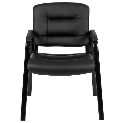Black Leather Mid-Back Executive Reception Chair with Metal Frame