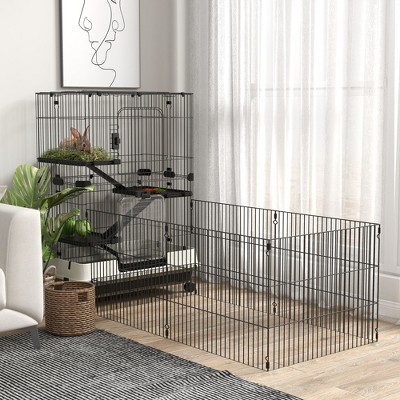 Black 4-Level Small Animal Cage with Wheels and Ramps