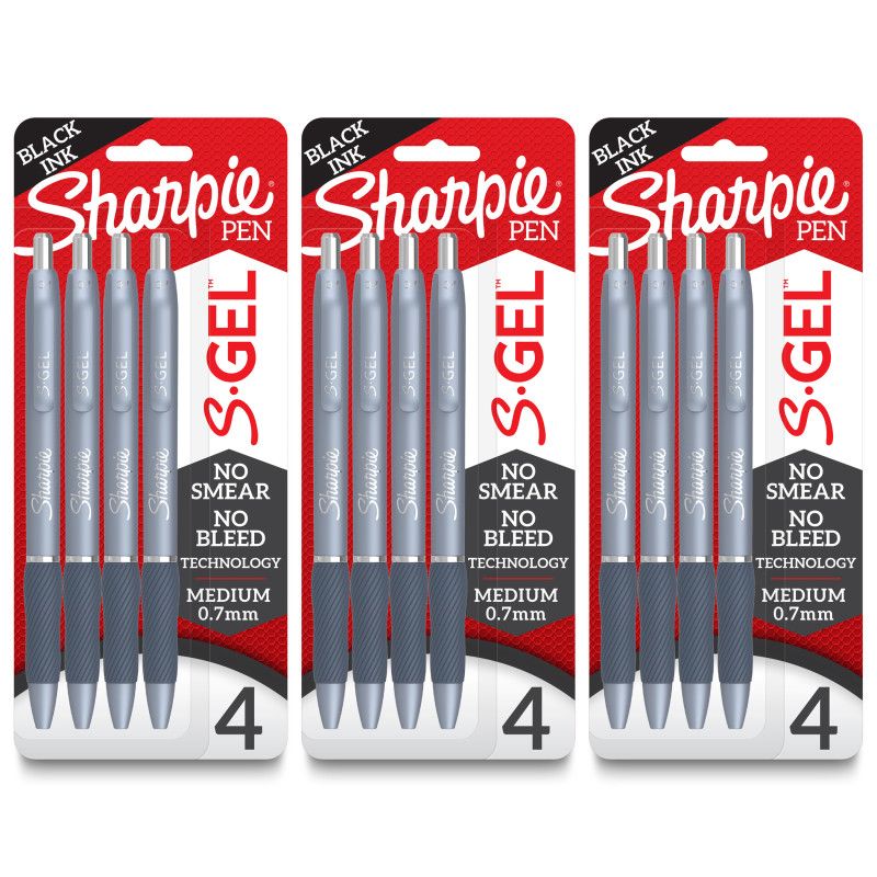 Sharpie S-Gel, Gel Pens, Medium Point (0.7mm), Frost Blue Body, Black Gel Ink Pens, 4 Per Pack, 3 Packs, 1 of 2