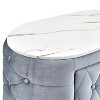 1pc Gray Nightstand Upholstery Fabric Marble Top Two Storage Drawers Wooden Bedroom Furniture Oval Grey - 4 of 4