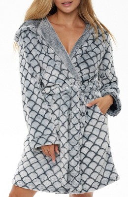 ADR Women's Warm Soft Plush Fleece Bathrobe with Hood, Knee Length Hooded Robe Short Woman