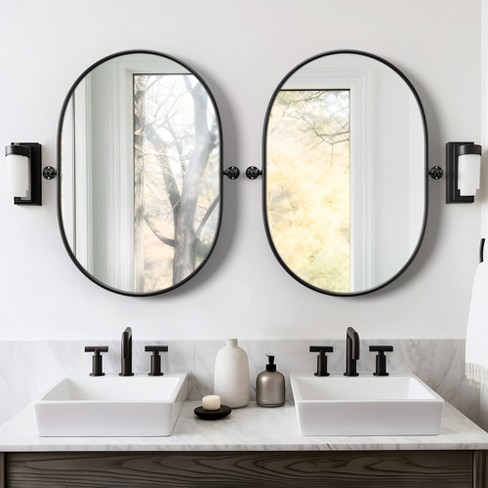Dovelina Metal Frame Pivot Bathroom Vanity Mirror Oval Wall Mirror Set ...