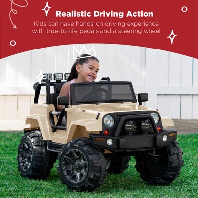 12V Tan Ride-On Truck with Remote Control and LED Lights