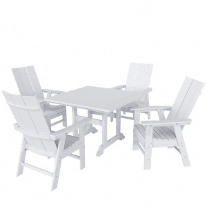 WestinTrends 5 Piece Outdoor Patio Dining Square Table and Modern Armchair Set - 1 of 2