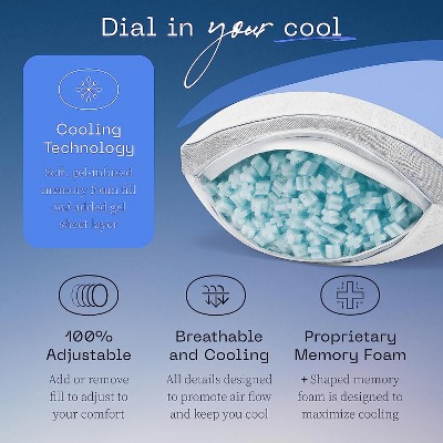 Eden Cool+ Adjustable Memory Foam Pillow with Cooling Gel, 18" x 8"