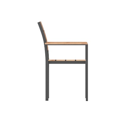 Gray Metal Patio Dining Chair with Natural Faux Teak Slats