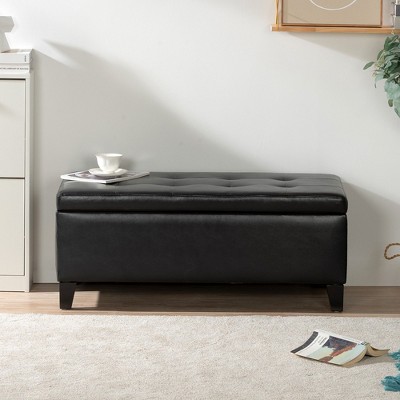 CAVINAS Faux Leather Storage Ottoman Bench with Button-Tufted Top,Upholstered Storage Ottoman,Storage Benches for Living Room,Bedroom