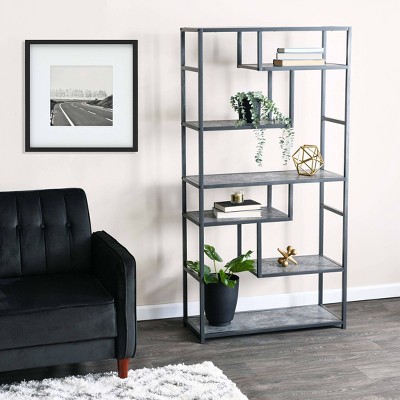 Slate Gray 65" Industrial Metal and Laminate Bookshelf