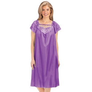 Collections Etc Double Sleeve Lace Trim Tricot Silky Nightgown - 1 of 4
