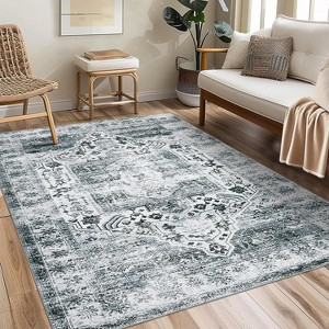 Runner Rug Kitchen Hallway Entryway – Vintage Floral Oriental Design Non-Slip Stain Resistant Low Pile Floor Covering - 1 of 4