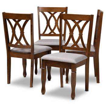 4pc Augustine Fabric Upholstered Dining Chair Set Gray/Walnut Brown - Baxton Studio: Modern Armless, Wood Frame