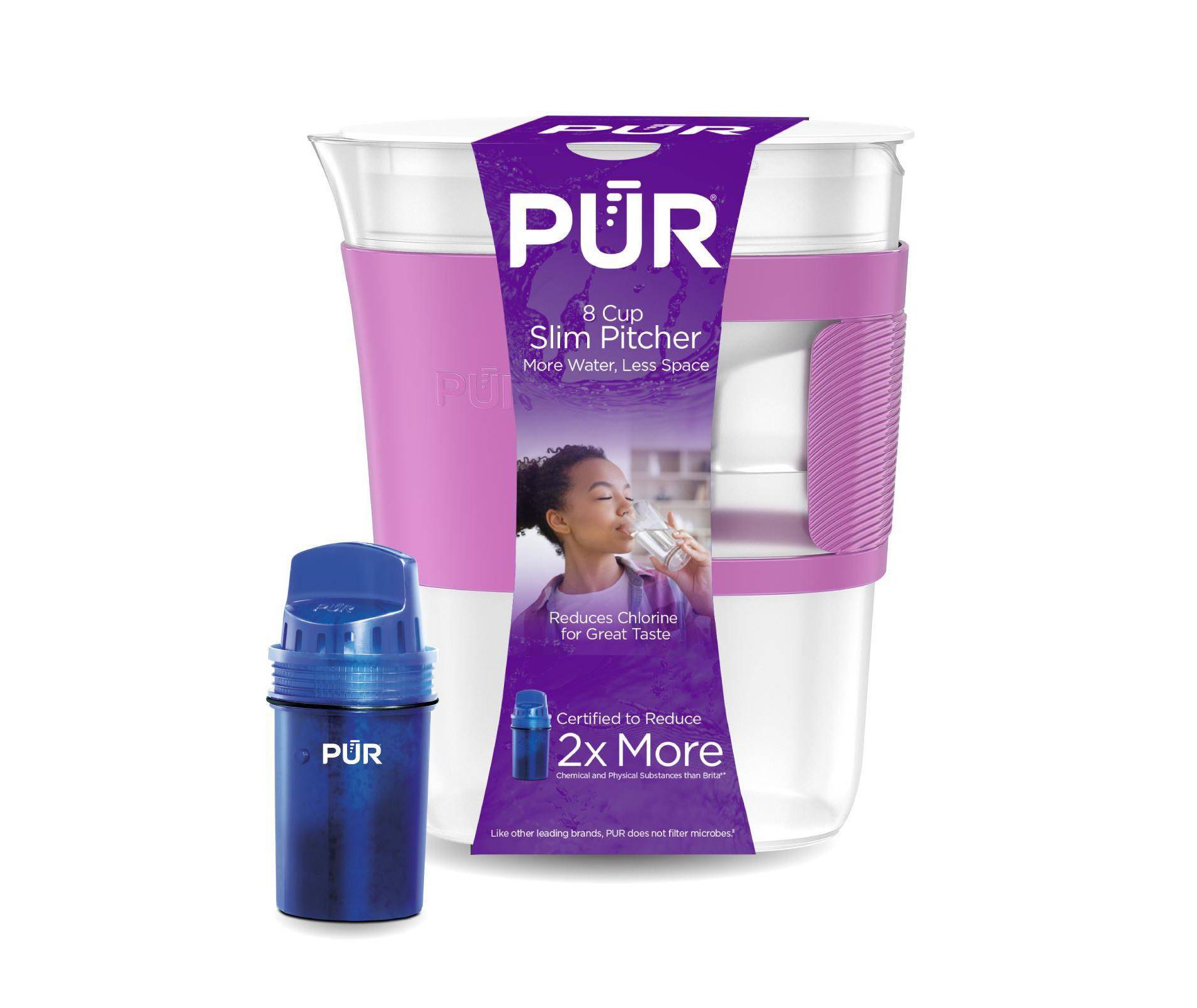PUR Water Filter 8 Cup Slim Design Compact Water Pitcher Dispenser with 1 Fast Water Filter