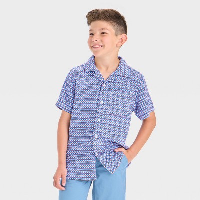 Boys' Short Sleeve 4th of July Geometric Printed Button-Down Shirt - Cat & Jack™