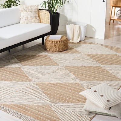Natural Beige and White Wool Kilim Handwoven Area Rug 8' x 10'