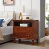 LIVAREEmlen 2-Drawer Farmhouse Nightstand with Charging Station with USB Ports and Outlets Fluted Pilasters Design with Solid Wood Legs - 2 of 4