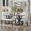 6-Piece Retro Rectangular Dining Table Set, Table with Unique Legs and 4 Upholstered Chairs & 1 Bench for Dining Room and Kitchen - 2 of 4