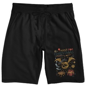 Harry Potter Quidditch "All I Want For Christmas" Men's Black Sleep Pajama Shorts - 1 of 3