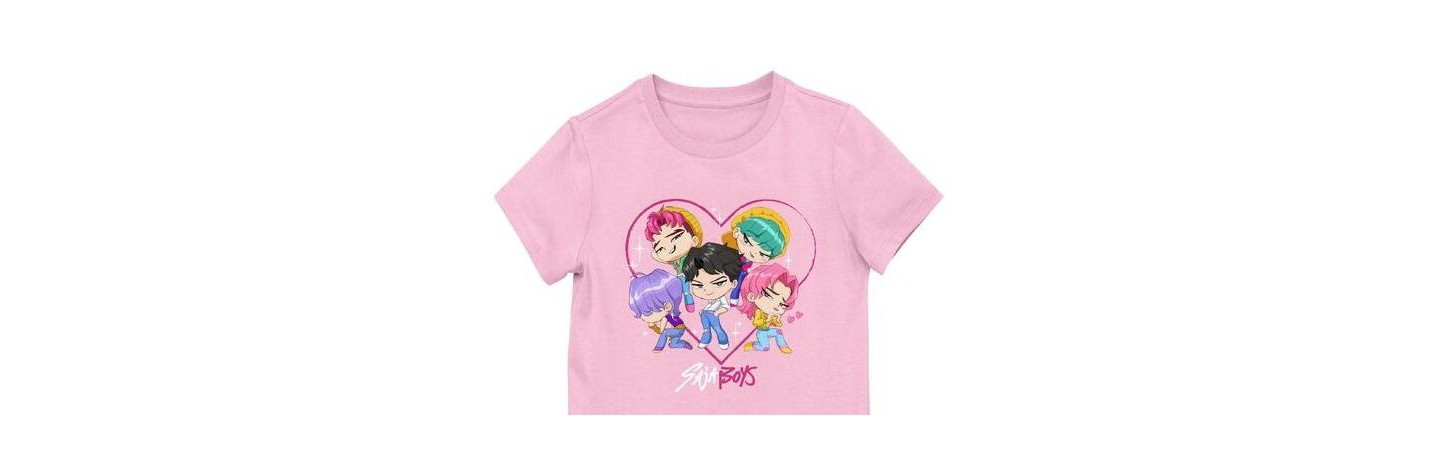 Футболка KPop Demon Hunters Chibi Saja Boys Character Heart Hot Cradle Pink Crew Neck Short Sleeve T-shirt для девочек, цвет: Розовый — фото 2