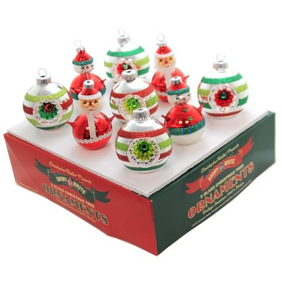 Shiny Brite 2.75" Hs Rounds & Figures. Holiday Splendor Santa Snowman  -  Tree Ornaments