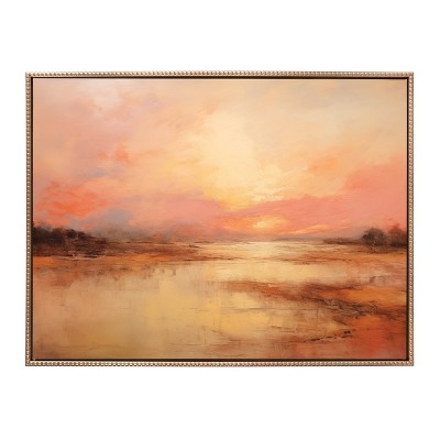 Golden Sunset Peach Landscape Canvas Print with Beaded Gold Frame