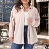 Women's Plus Size Waffle Knit Shacket Pocket Loose Long Sleeve Button Down Shirts - Agnes Orinda - 2 of 4