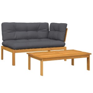 vidaXL 2 Piece Patio Pallet Sofa Set with Cushions - Solid Wood Acacia Outdoor Furniture for Garden, Patio, Balcony, Terrace - 1 of 4