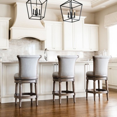 Reclaimed Oak Swivel Bar Stools with Upholstered Seats, Set of 4