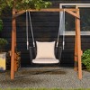 Tangkula Outdoor Metal Porch Swing Single Person Hanging Seat w/ Woven Rattan Backrest Porch Backyard - 3 of 4