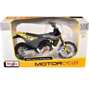 2023 Husqvarna 701 Supermoto Motorcycle Matt Black and Gray with Yellow & White Accents 1/12 Diecast Motorcycle Model by Maisto - 1 of 1