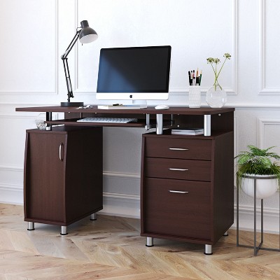 Complete Workstation Computer Desk with Storage, furniture Cabot Single Pedestal Desk, Home Office Computer Desk with Drawers-The Pop Home