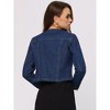 Allegra K Women's Collarless Button Down Crop Jean Denim Jackets - 3 of 4