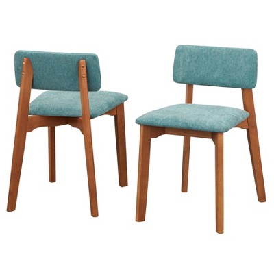 Set of 2 Nettie Mid-Century Modern Upholstered Dining Chairs Walnut/Teal - Buylateral