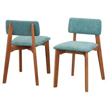 Set of 2 Nettie Mid-Century Modern Upholstered Dining Chairs Walnut/Teal - Buylateral