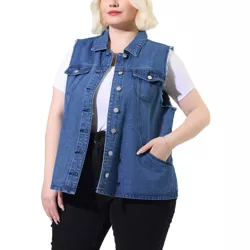 Agnes Orinda Women's Plus Size Denim Vests Causal Button Long Vest Jackets Blue 2X