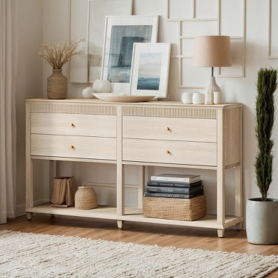 Hommoo 63" Long Console Table with Drawers & Lower Shelf, Narrow Sofa Table for Entryway