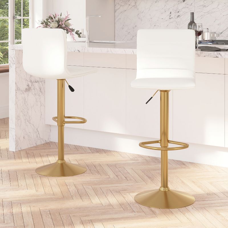Merrick Lane Set of 2 Contemporary Height Adjustable Swivel Stools with Back and Pedestal Base with Footrest, 3 of 17