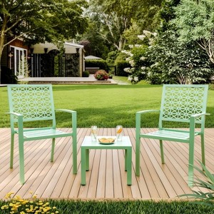 homfan 3-Piece Outdoor Bistro Set - Modern Steel Patio Furniture with 2 Stackable Chairs & 1 Table for Garden, Balcony, Poolside - 1 of 4