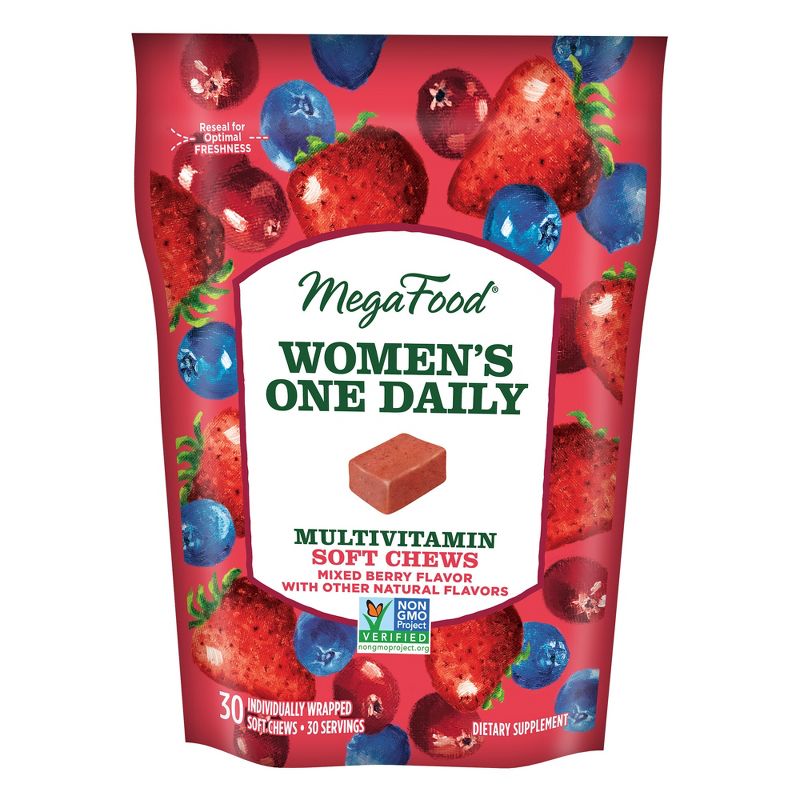 MegaFood Womens Multivitamin with Vitamin D &#38; Vitamin B, Vegetarian - Mixed Berry Soft Chew- 30ct, 1 of 8
