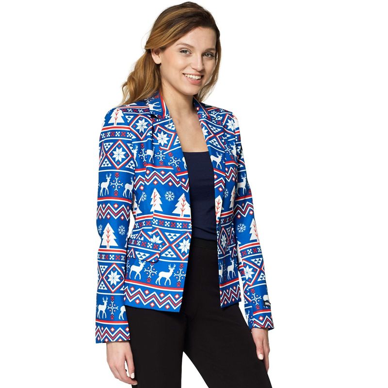 Suitmeister Women's Christmas Blazer - Christmas Blue Nordic Jacket - Blue, 1 of 4