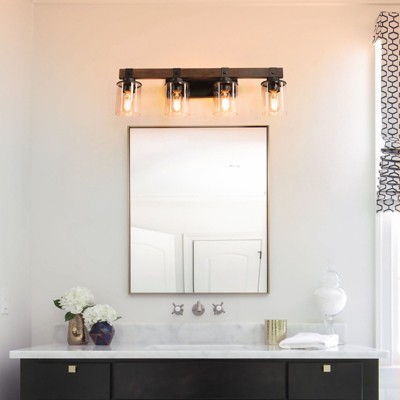 TOBILI 27" Rustic 4-Light Vanity Light, Industrial Bathroom Wall Sconce with Glass Shades, Modern Farmhouse Lighting Fixture (No Bulbs)