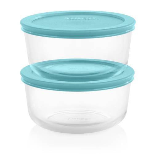 Pyrex Simply Store 4pc 4 Cup Round Glass Food Storage Value Pack - Teal